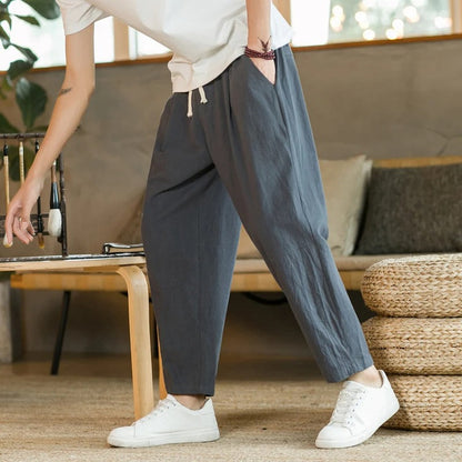 Leinenhosen - Kordelzug - Baumwolle - Loose Fit Hosen - Herrenhosen-HauteBerlin