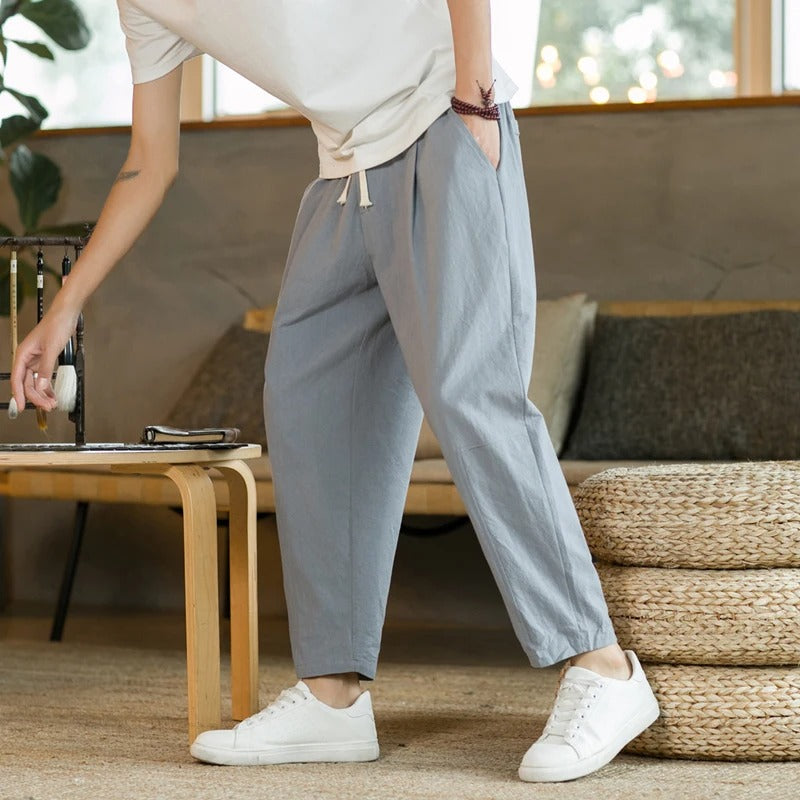 Leinenhosen - Kordelzug - Baumwolle - Loose Fit Hosen - Herrenhosen-HauteBerlin