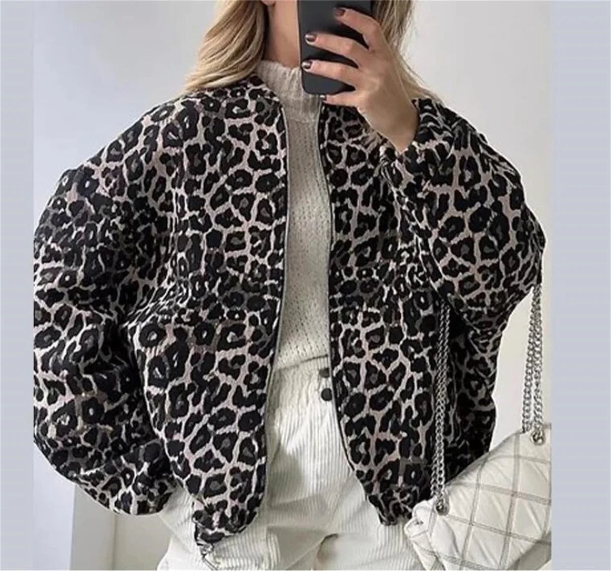 Leopardenjacke – Oversized – Reißverschluss – Bomberjacke – Damenjacke-HauteBerlin