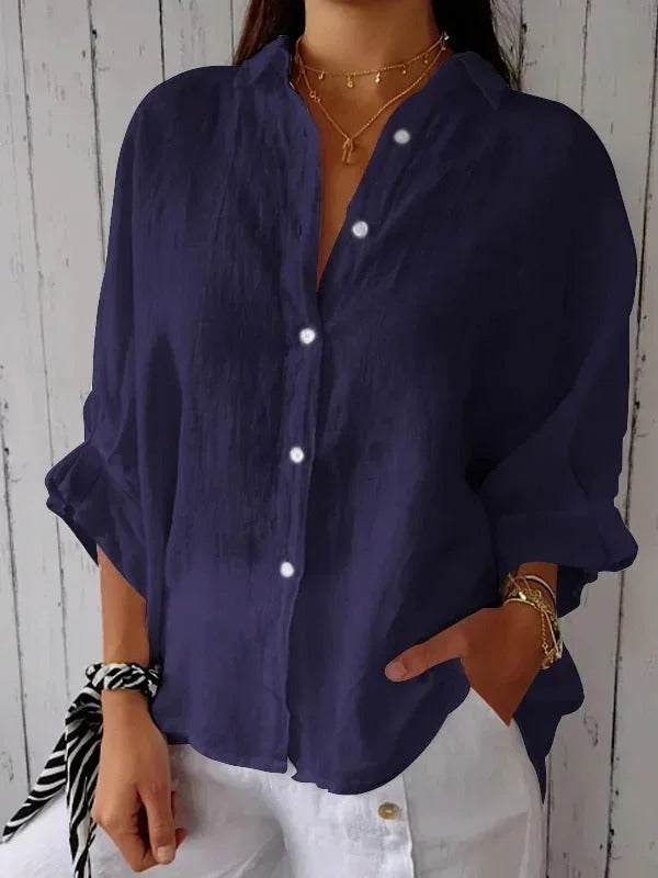 Leinenbluse in Marineblau