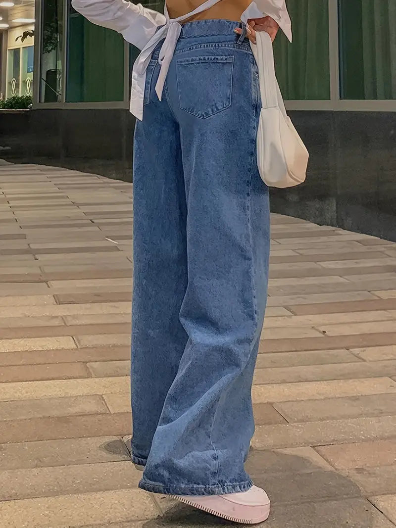 Lockere Passform Jeans – Blaue Baggy Jeans mit niedriger Leibhöhe für Frauen-HauteBerlin