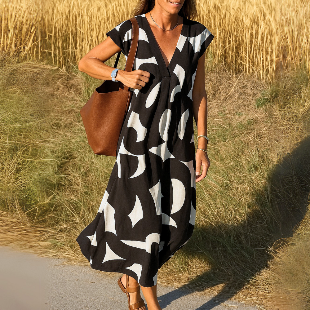Maxi-Sommerkleid | Ärmellos | V-Ausschnitt | Locker sitzendes Kleid | Sommerkleid-HauteBerlin