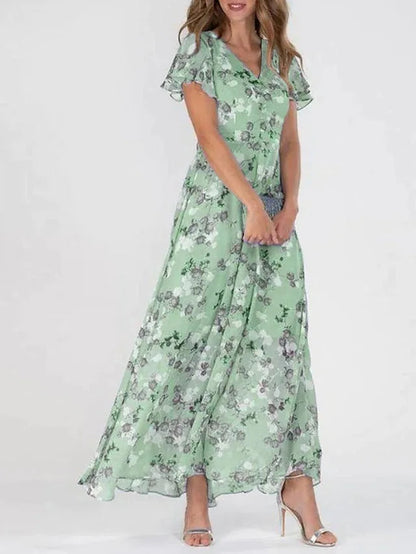 Maxikleid | Blumenmuster | A-Linie | Chiffon | Sommerkleid-HauteBerlin
