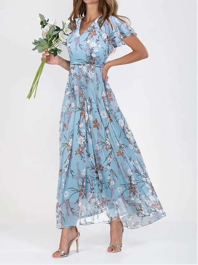 Maxikleid | Blumenmuster | A-Linie | Chiffon | Sommerkleid-HauteBerlin