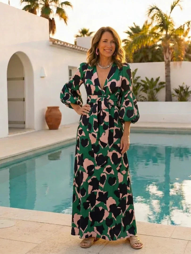 Maxikleid | Flügelärmel | V-Ausschnitt | Langarmkleid | Sommerkleid-HauteBerlin
