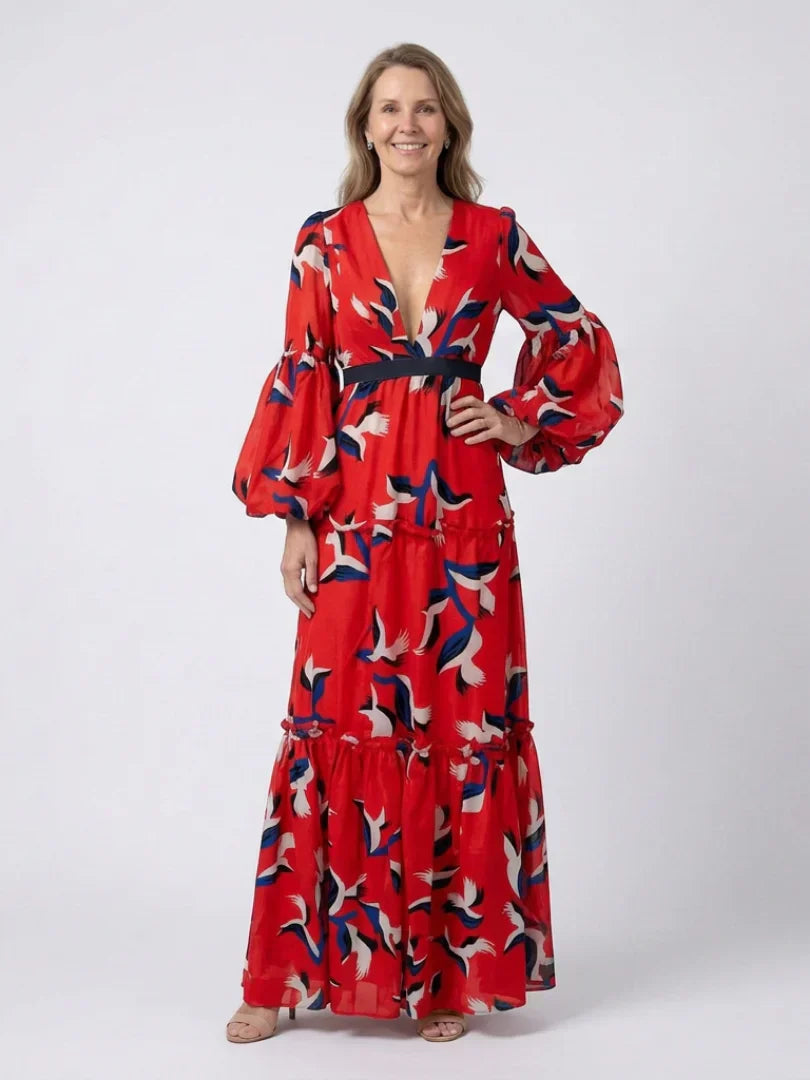 Maxikleid | Flügelärmel | V-Ausschnitt | Langarmkleid | Sommerkleid-HauteBerlin