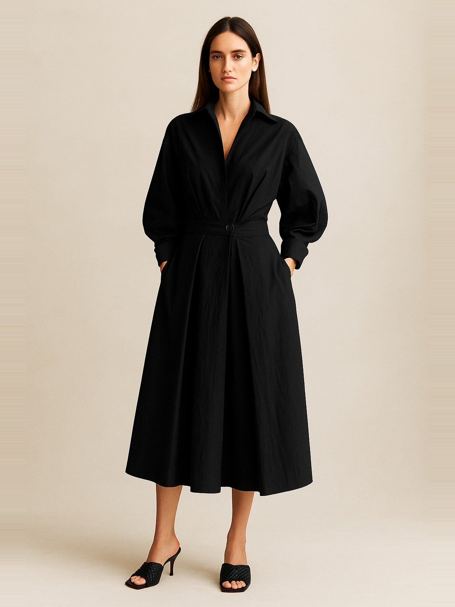 Meluría – Elegantes Damen Kleid mit Langen Ärmeln & Fließender Silhouette-HauteBerlin