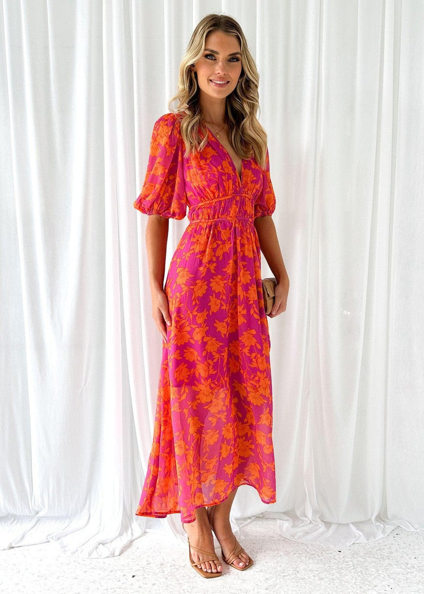 Midikleid | Chiffon | Blumenmuster | V-Ausschnitt | Sommer-HauteBerlin
