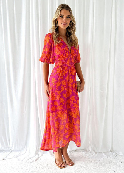 Midikleid | Chiffon | Blumenmuster | V-Ausschnitt | Sommer-HauteBerlin