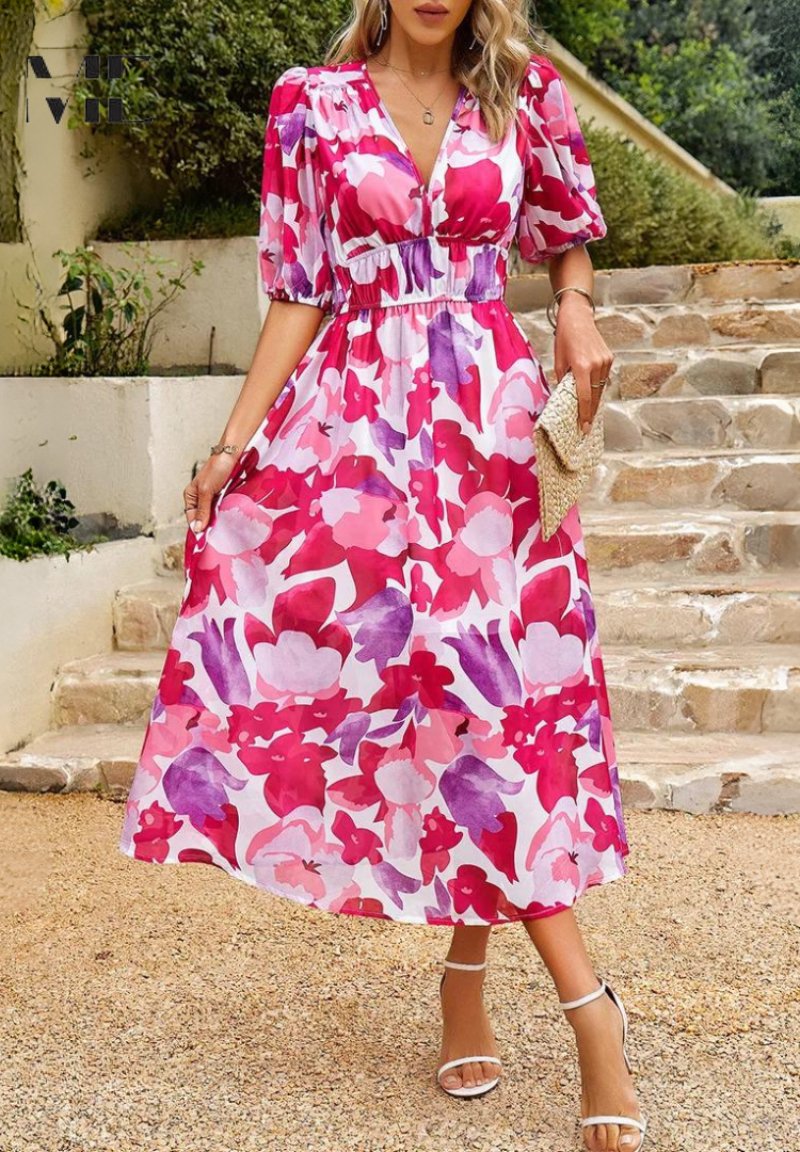 Midikleid | Sommer | Puffärmel | Blumenprint-HauteBerlin