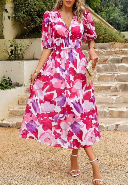 Midikleid | Sommer | Puffärmel | Blumenprint-HauteBerlin