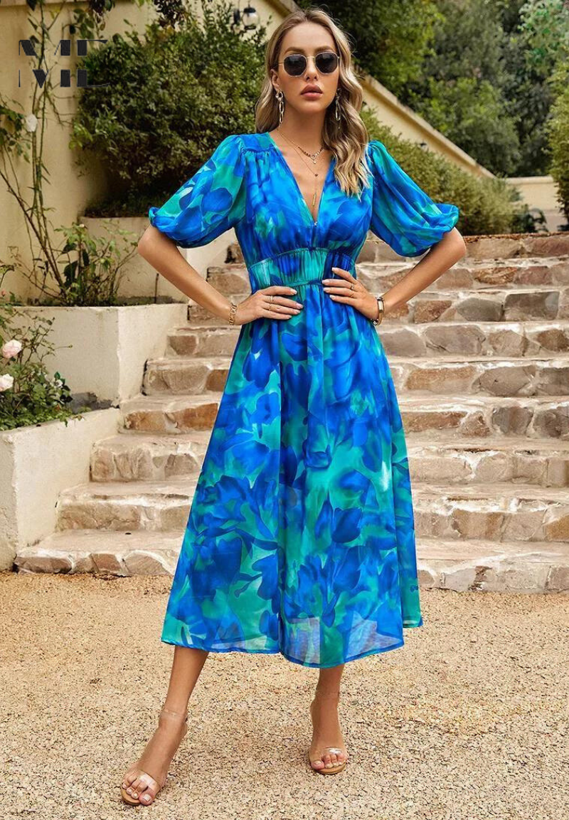 Midikleid | Sommer | Puffärmel | Blumenprint-HauteBerlin