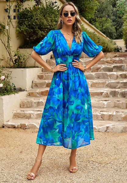 Midikleid | Sommer | Puffärmel | Blumenprint-HauteBerlin