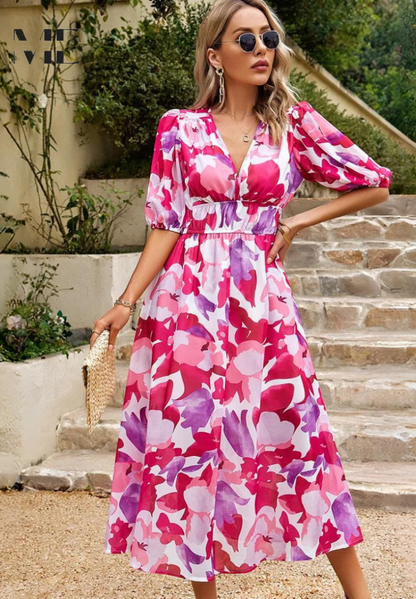 Midikleid | Sommer | Puffärmel | Blumenprint-HauteBerlin