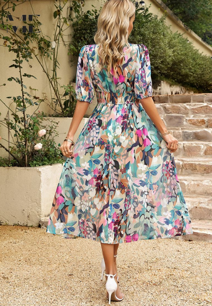 Midikleid | Sommer | Puffärmel | Blumenprint-HauteBerlin
