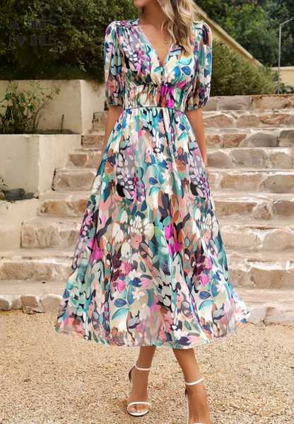 Midikleid | Sommer | Puffärmel | Blumenprint-HauteBerlin