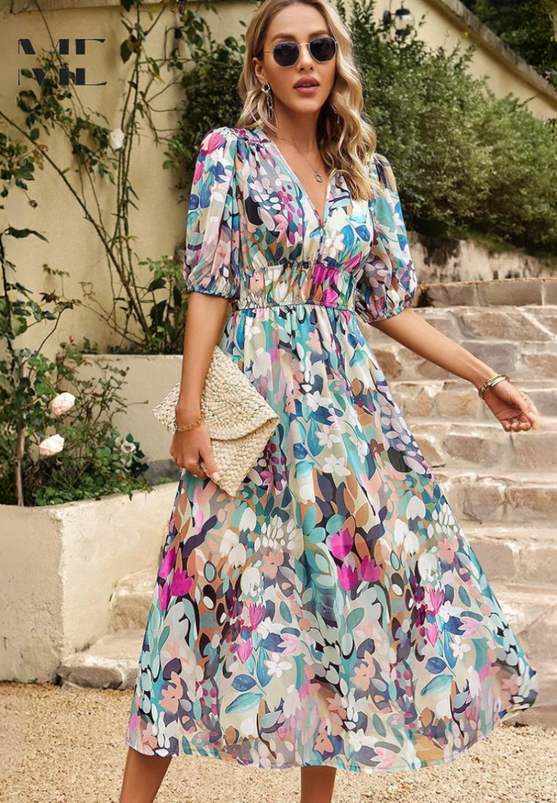 Midikleid | Sommer | Puffärmel | Blumenprint-HauteBerlin