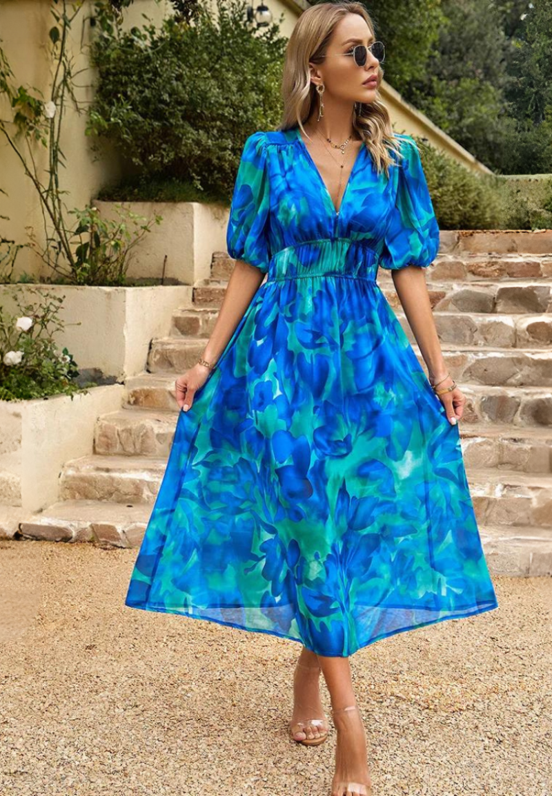 Midikleid | Sommer | Puffärmel | Blumenprint-HauteBerlin