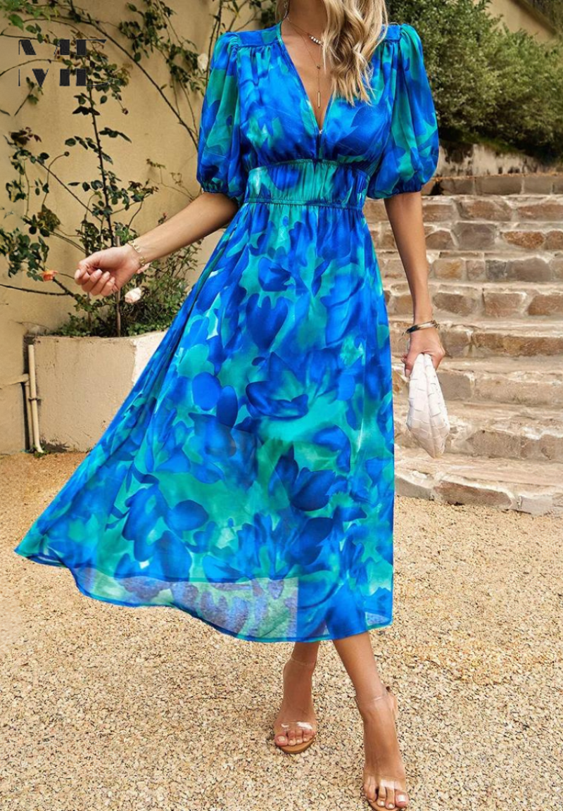 Midikleid | Sommer | Puffärmel | Blumenprint-HauteBerlin
