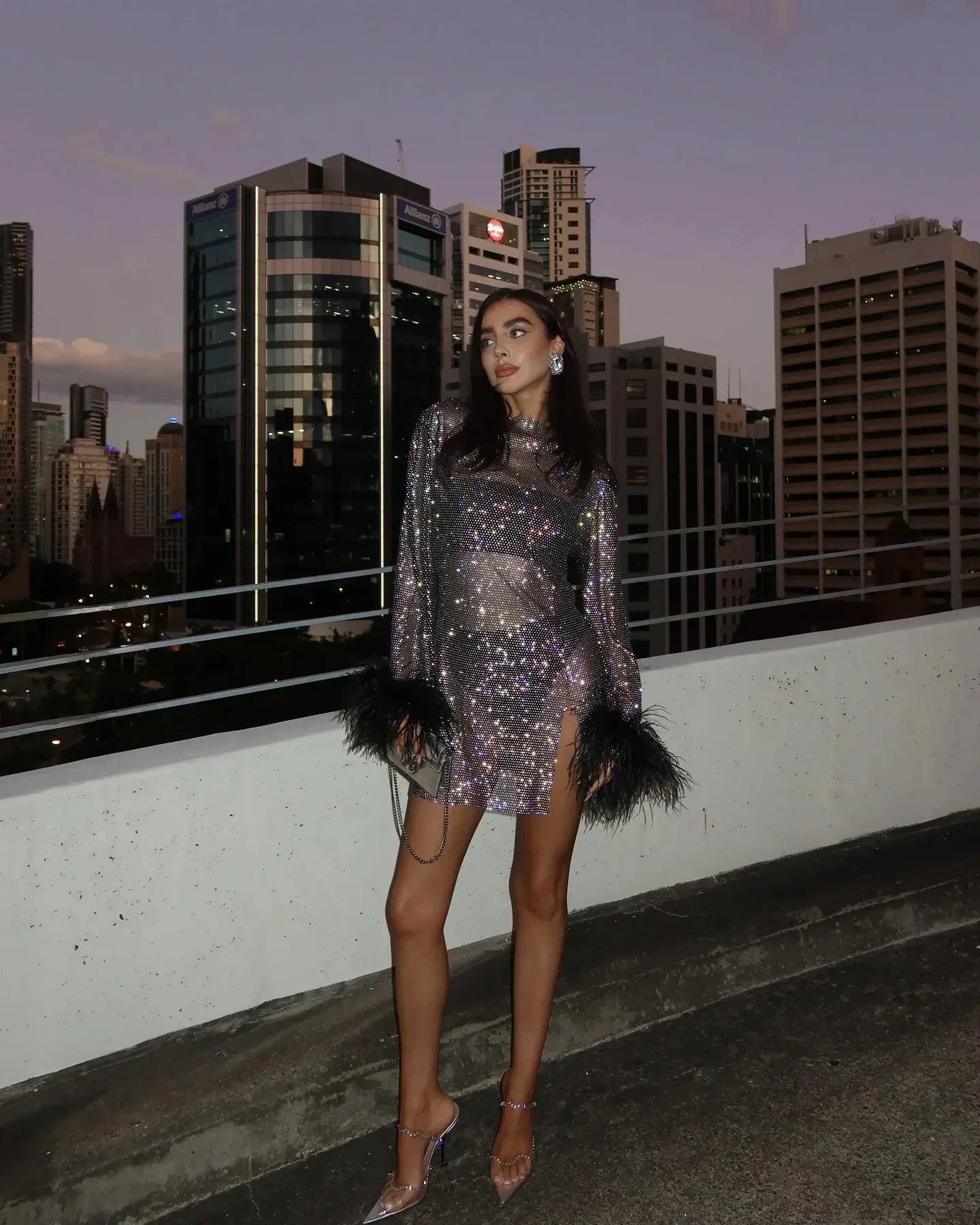 Mini-Kleid | Mesh-Federn | Transparentes Partykleid-HauteBerlin