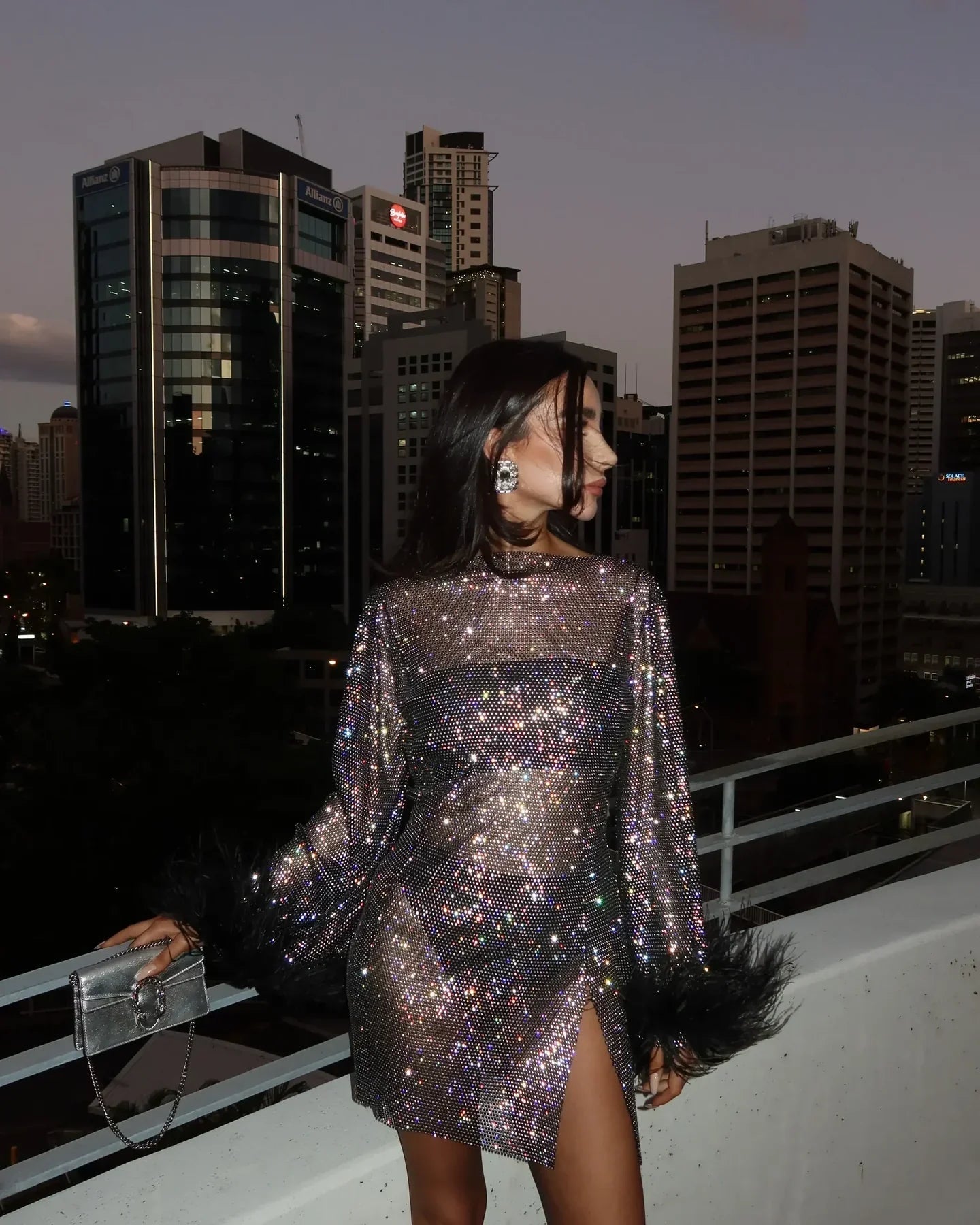 Mini-Kleid | Mesh-Federn | Transparentes Partykleid-HauteBerlin
