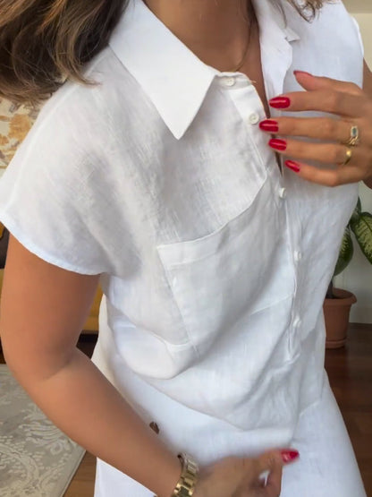 Oberteil und Hose mit weitem Bein – Zweiteiliges Leinen-Set für Damen für den Sommer-HauteBerlin