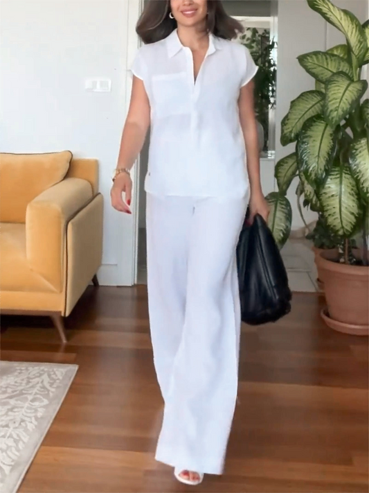 Oberteil und Hose mit weitem Bein – Zweiteiliges Leinen-Set für Damen für den Sommer-HauteBerlin