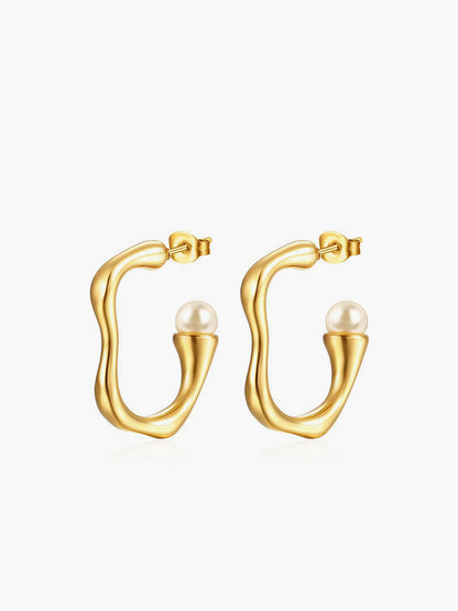 Offener Creolen-Ohrring | Ohrstecker | Perle | Goldene Ohrringe | Damen-Ohrringe-HauteBerlin