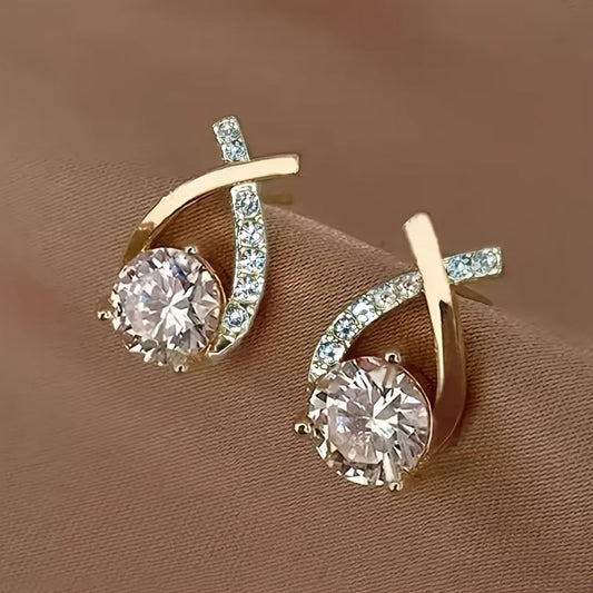 Ohrstecker Gold Damen | Zirkonia | Kreuz Design | Edelstahl-HauteBerlin