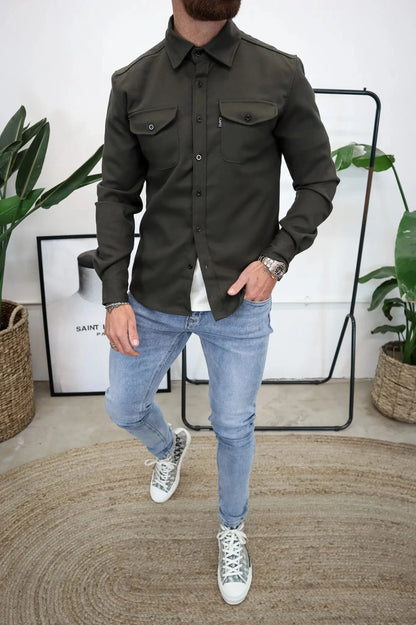 OverShirt - Herren Button-Up Langarm Shirt Jacke mit Brusttaschen-HauteBerlin