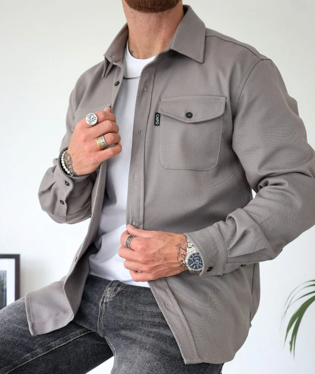 Overshirt – Langärmeliges Herrenhemd Mit Knopfleiste Und Brusttaschen-HauteBerlin