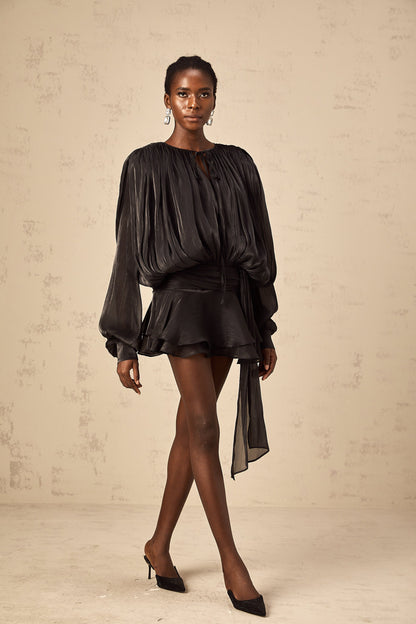 Plissee-Kleid - Langärmeliges Minikleid für Frauen-HauteBerlin