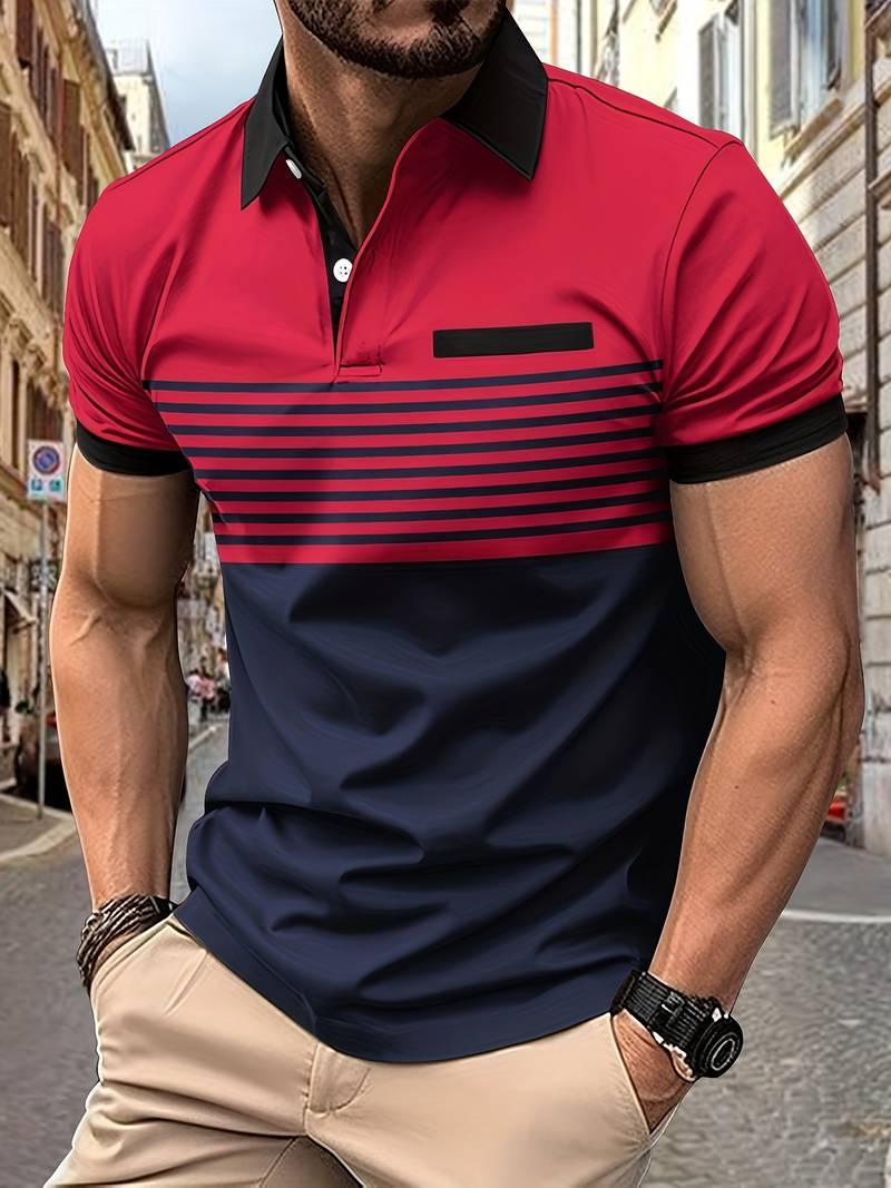 Polo T-Shirt | Gestreift | Kurzarm | Poloshirts | Herrenhemden-HauteBerlin