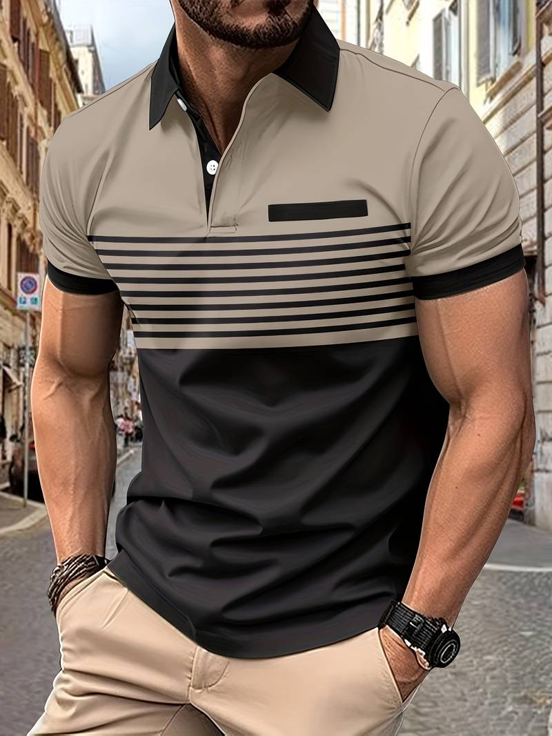 Polo T-Shirt | Gestreift | Kurzarm | Poloshirts | Herrenhemden-HauteBerlin