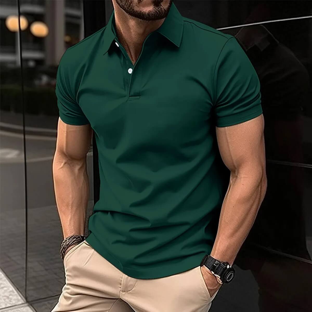 Polo-T-Shirt – Herren-Kurzarm-Polohemd mit Umlegekragen und Knopfleiste-HauteBerlin