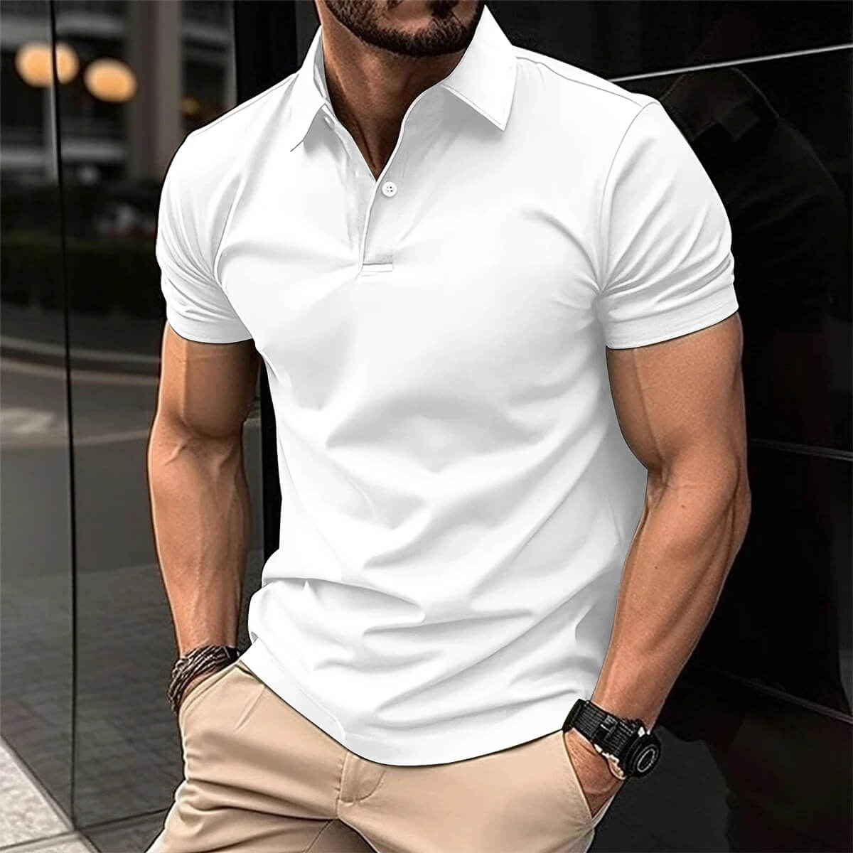 Polo-T-Shirt – Herren-Kurzarm-Polohemd mit Umlegekragen und Knopfleiste-HauteBerlin