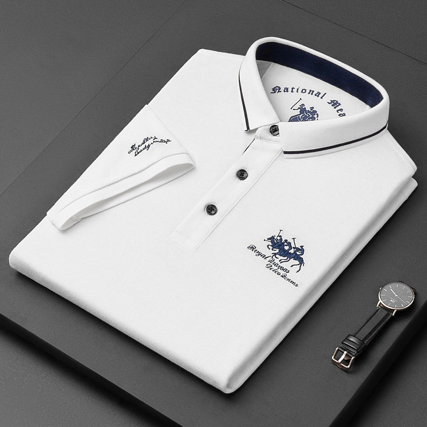 Polo-T-Shirt – Herren-Polohemd mit halben Ärmeln und Knöpfen aus Leinen-HauteBerlin