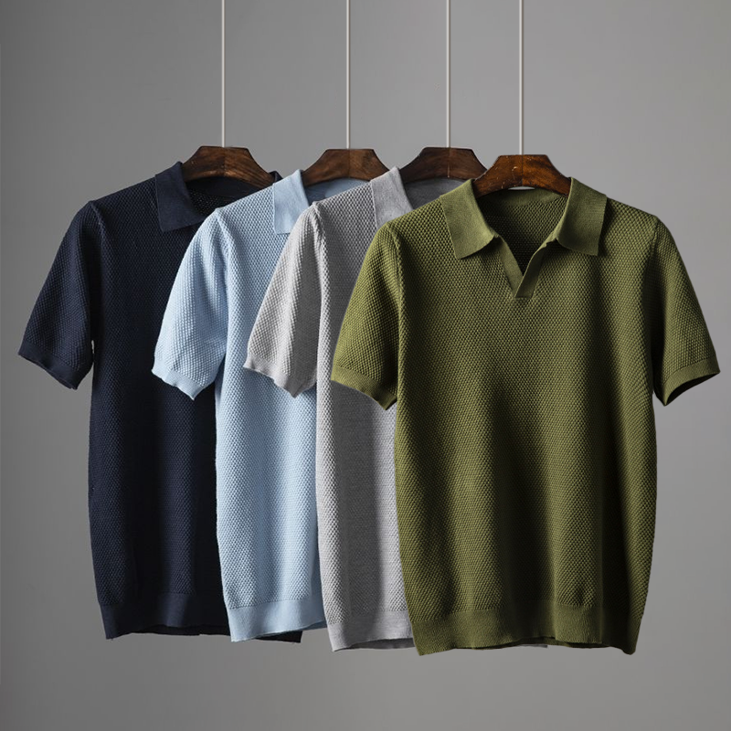 Polo T-Shirt | Kurzarm | V-Ausschnitt | Knopfloses Polo | Polohemden-HauteBerlin