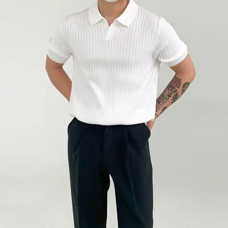 Polo-T-Shirt – gerippt – mit Kragen – gestricktes T-Shirt – gestricktes Herrenhemd-HauteBerlin