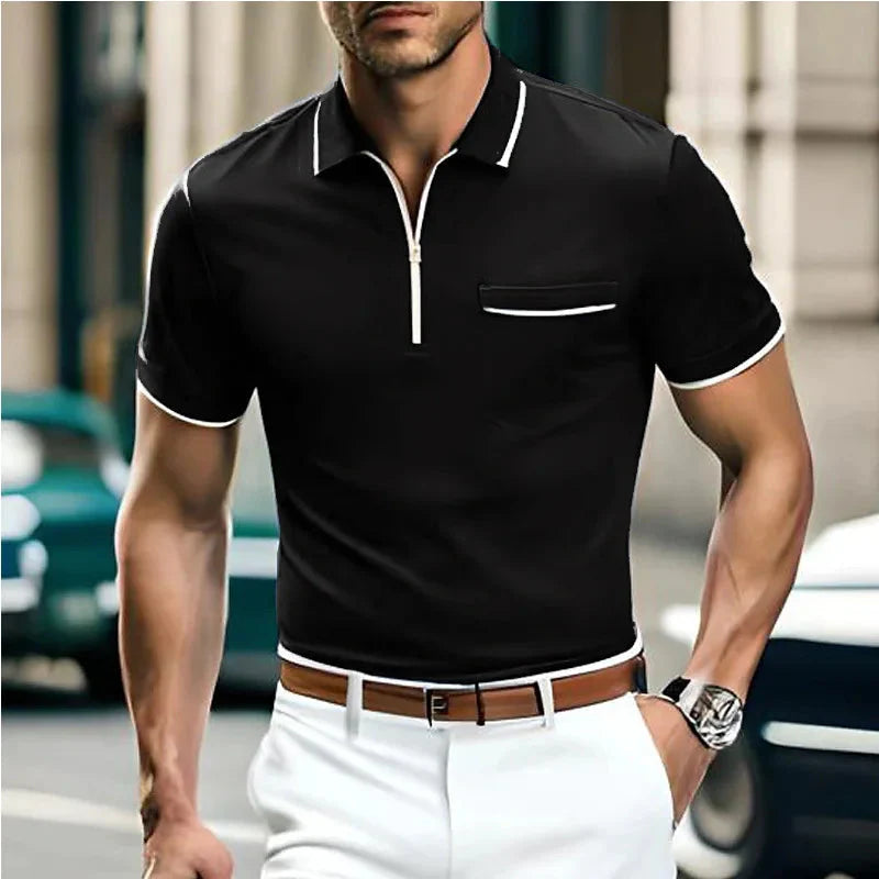 Polohemd - Halber Reißverschluss - Brusttasche - Polo T-Shirt - Herrenhemd-HauteBerlin