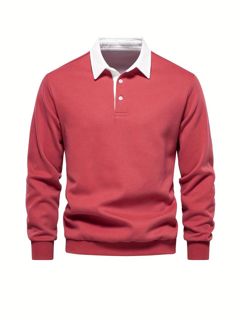 Poloshirt | Umlegekragen | Viertel-Knopfleiste | Langarm-Poloshirts | Herrenhemden-HauteBerlin