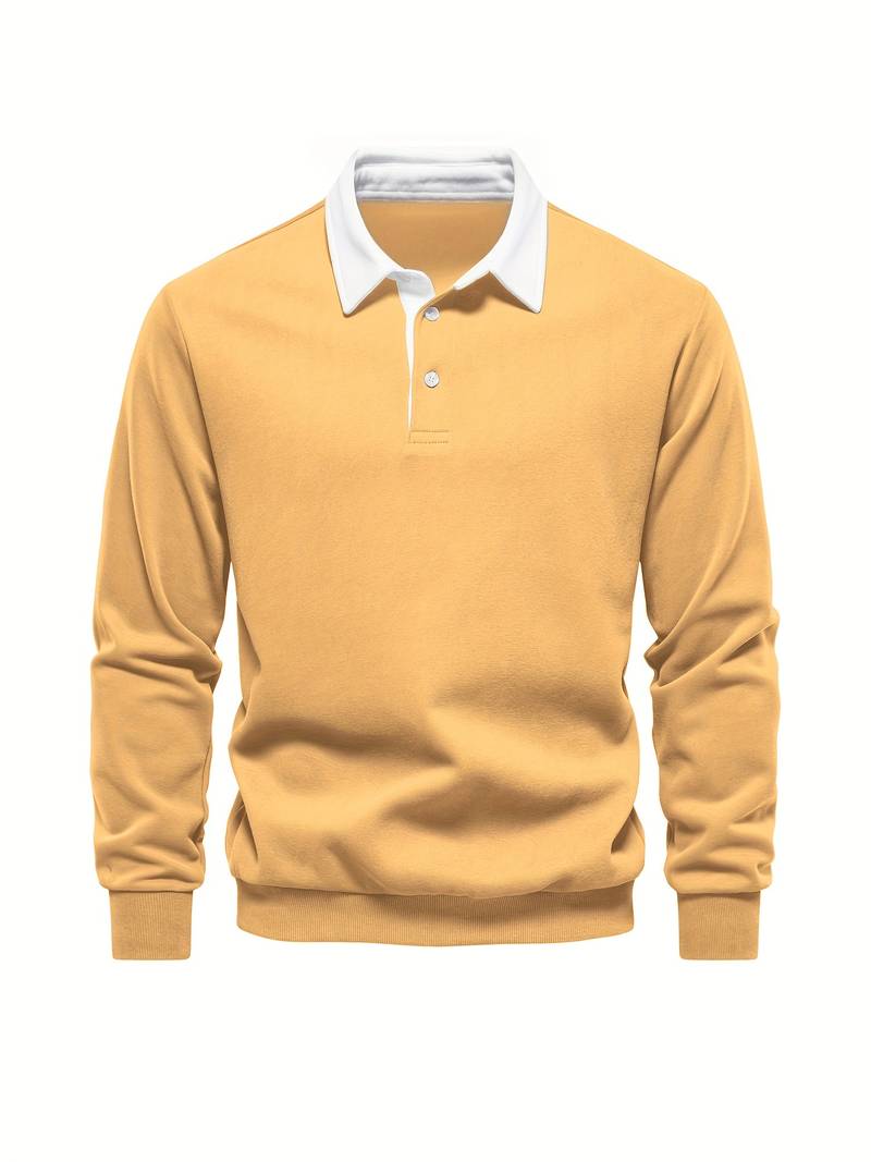 Poloshirt | Umlegekragen | Viertel-Knopfleiste | Langarm-Poloshirts | Herrenhemden-HauteBerlin
