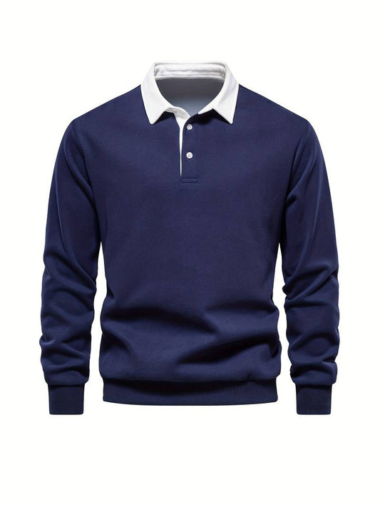 Poloshirt | Umlegekragen | Viertel-Knopfleiste | Langarm-Poloshirts | Herrenhemden-HauteBerlin