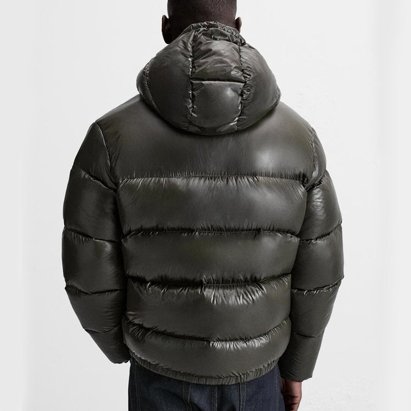 Pufferjacke – Schwarze Winter-Daunenjacke mit Kapuze für Männer-HauteBerlin