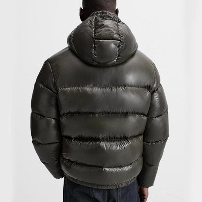 Pufferjacke – Schwarze Winter-Daunenjacke mit Kapuze für Männer-HauteBerlin