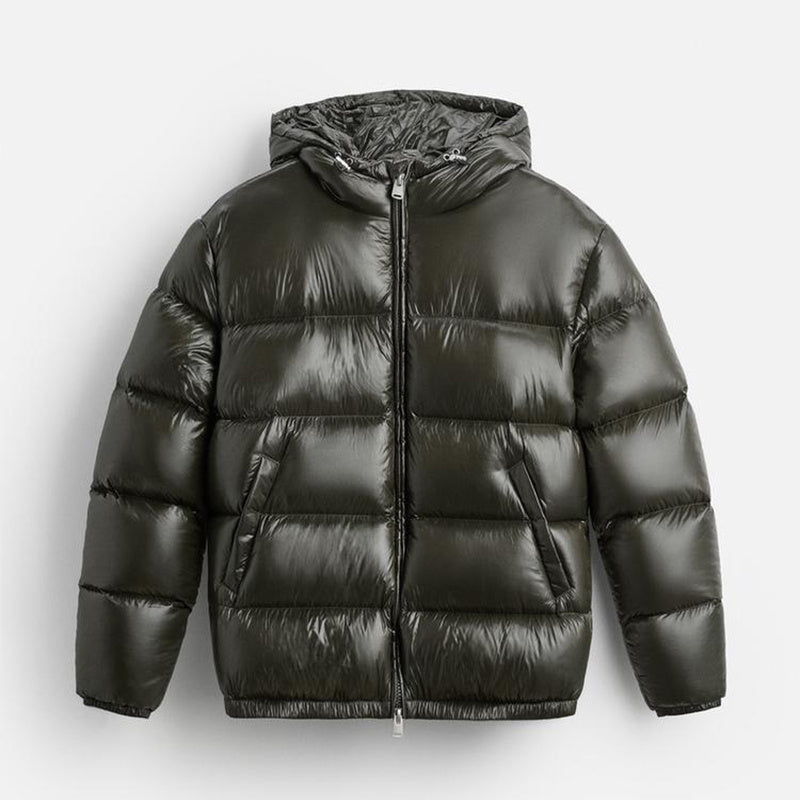Pufferjacke – Schwarze Winter-Daunenjacke mit Kapuze für Männer-HauteBerlin