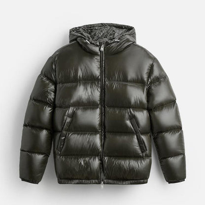 Pufferjacke – Schwarze Winter-Daunenjacke mit Kapuze für Männer-HauteBerlin