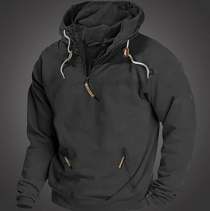 Pullover Hoodie – Warmer Herren-Hoodie mit halbem Reißverschluss und Taschen-HauteBerlin