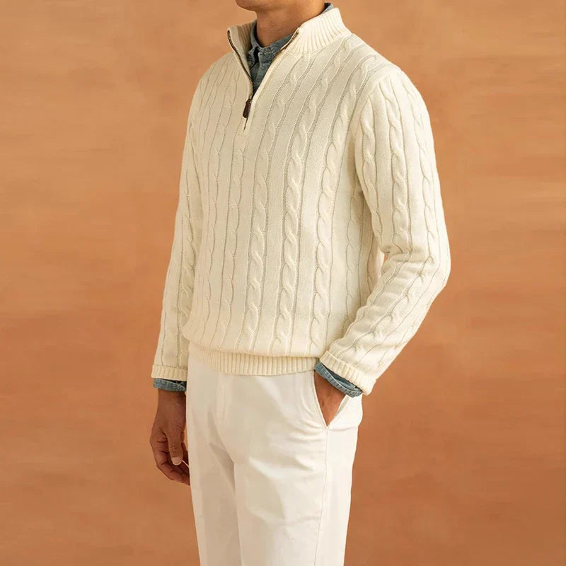 Pullover mit Viertel-Reißverschluss | Zopfstrick | Normale Passform | Strickpullover | Herren Pullover mit Halb-Reißverschluss-HauteBerlin