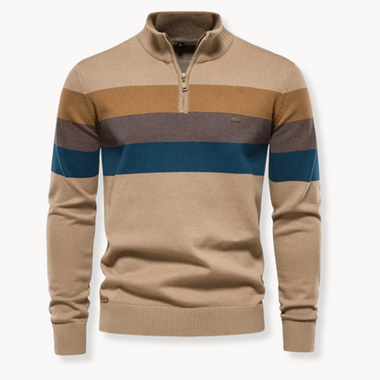 Pullover mit Viertelreißverschluss | Gestreift | Schmal geschnitten | Strickpullover | Herren-Pullover mit halbem Reißverschluss-HauteBerlin